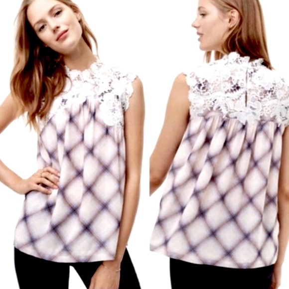 LOFT Tops - LOFT Sleeveless Plaid & Lace Top - NWT! Size L